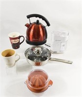 Stove Top Poacher, Electric Kettle, Cups, Grinder