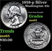 1958-p Washington Quarter Silver 25c Grades GEM Un