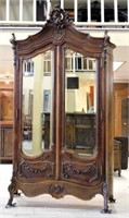 Louis XV Style Floral Swag Walnut Armoire.