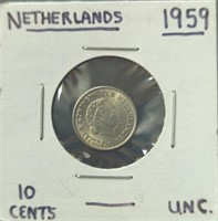 Uncirculated 1959 Netherlands dime