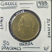 1988 Greek 50 Drachmes Homer coin