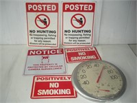Assorted Plastic Signs & Thermometer largest
