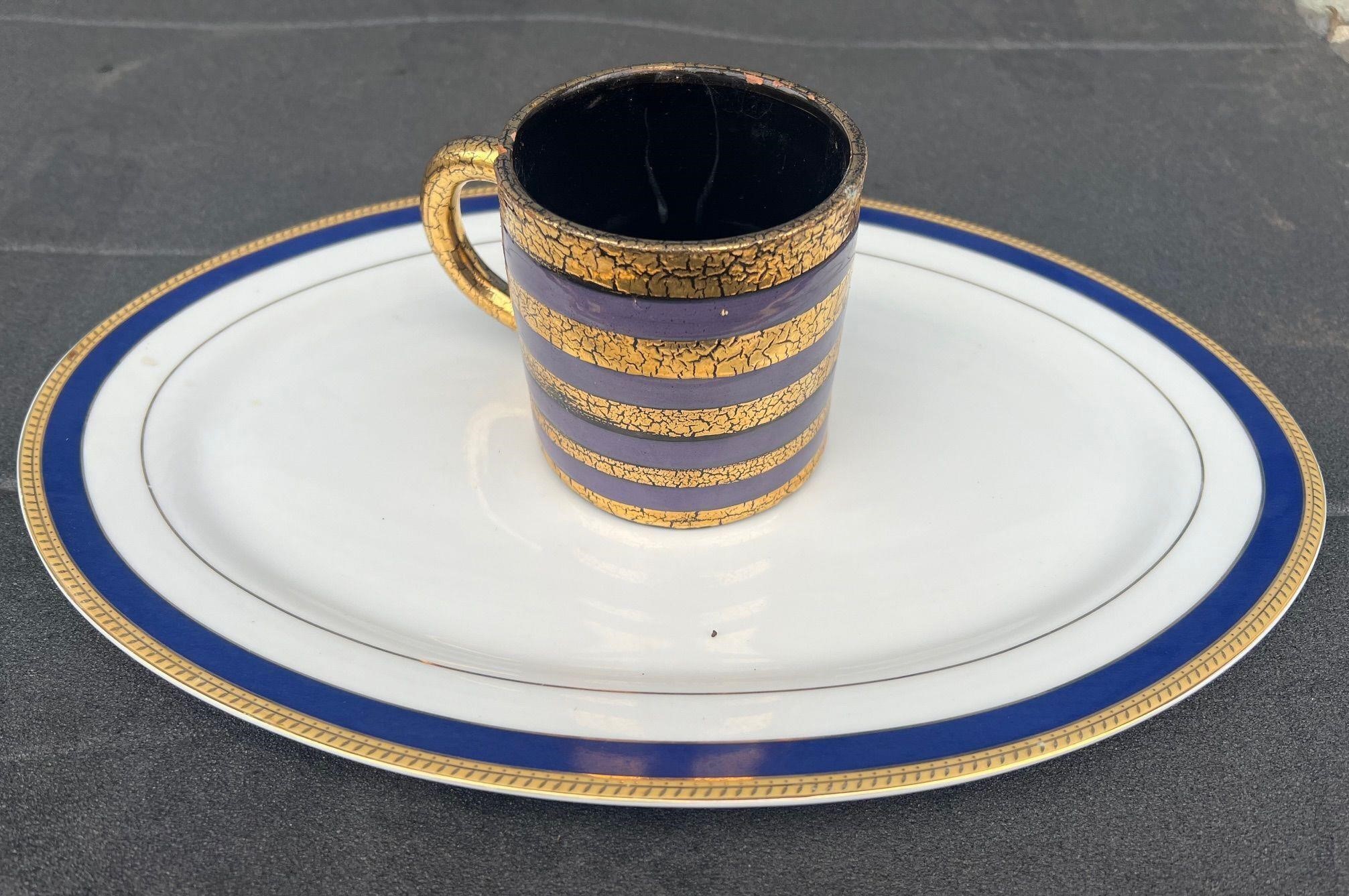 SET OF BLUE/GOLD PLATTER & CUP