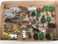 Painted Metal Animals, Trees, and Other Figures