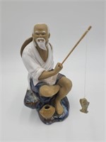 Vtg Chinese Shiwan Old Man Mudman Fishing Figurine