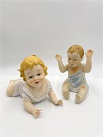 Pair Vintage Piano Baby Bisque Laying Down Sitting