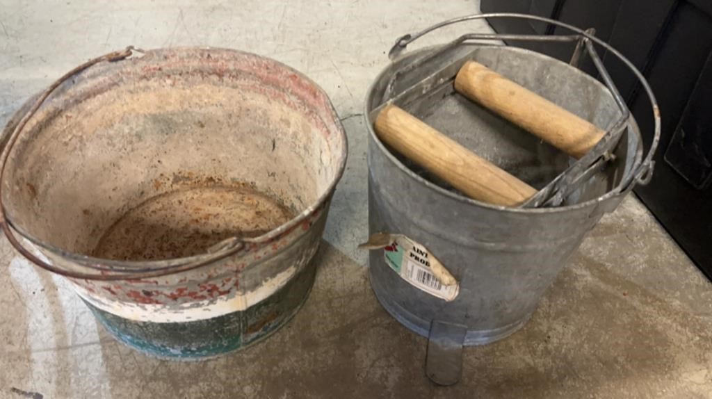 2) Galvanized Buckets: Vintage Wash bucket &