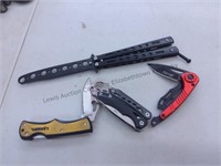 Knives, multi tool, and a practice spinner knife