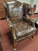 Brown Leather Wing Back Chair