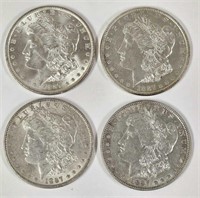 Two 1887-P & Two 1887-O Morgan Silver Dollars XF