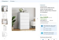 E7000  Homfa 5 Drawer White Dresser, Modern Storag
