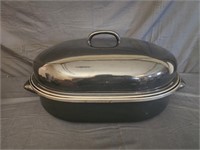 Large metal roasting pan with lid