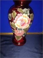 Red Glass Vase Handprinted 9 1/2"