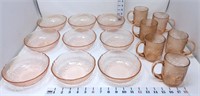 (9) Pink Depression Dessert Bowls & (6) Mugs