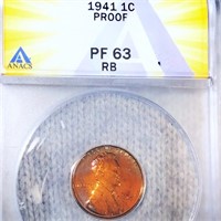 1941 Lincoln Wheat Penny ANACS - PF 63 RB