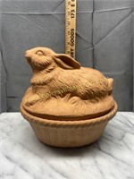Terracotta rabbit on basket