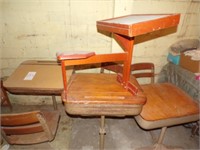 3 vintage school desks