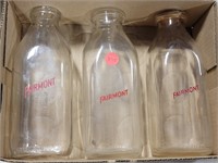 3 FAIRMONT GLASS MILK BOTTLES