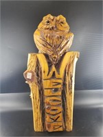 Hand carved wood owl from a stump, "Welcome" 27" t