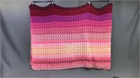 Vintage Hand Crochet Throw Blanket Pink