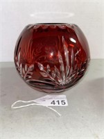 VINTAGE RUBY CUT TO CLEAR CRYSTAL ROSE BOWL 5 in
