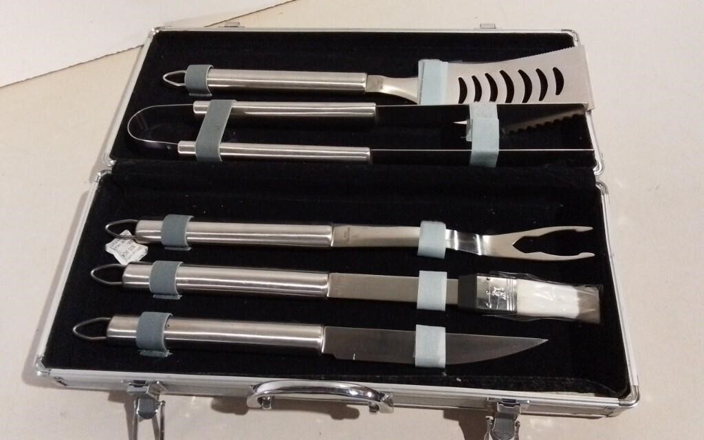 Unused BBQ Utensils In Metal Case