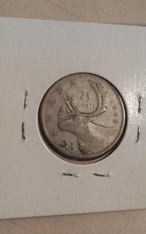 1946 Canada Silver 25 Cent Coin F12 King George