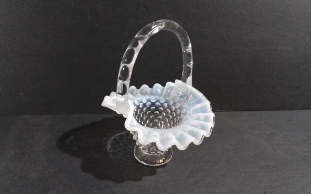 Beautiful Hobnail Vaseline Glass Basket