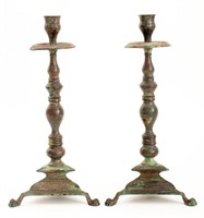 Verdigris Patinated Metal Candlestick Holders, Pr.