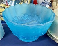 INDIANA GLASS FROSTED BLUE FOOTED BOWL