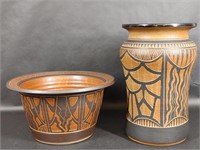Krause Pottery Brown Terracotta Vases