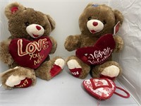 2 Stuffed Valentine Bears & Heart Door Hanger