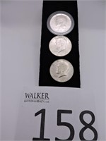 Three 1964 D Kennedy Silver Half Dollars