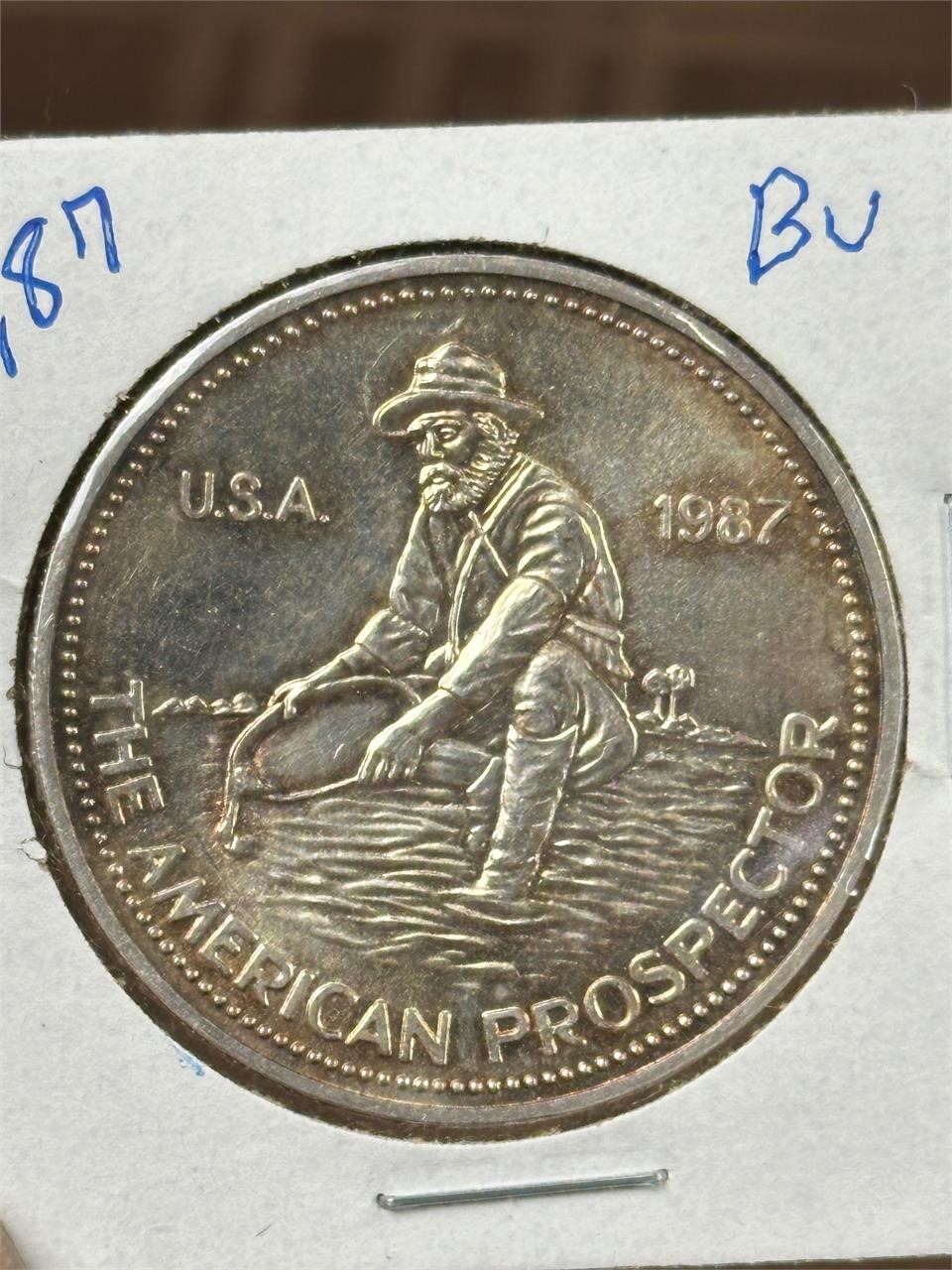 1987 .999 1oz Silver Coin American Prospector