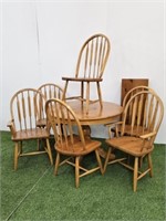 PEDESTAL TABLE WITH 1 LEAF & 6 ARROWBACK CHAIRS