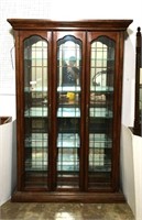 Lighted Mirrored Back Leaded Glass Display Cabinet