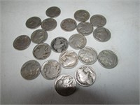 Lot of 20 Buffalo Nickels, No or Partial Year