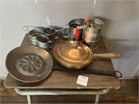 LOT OF KITCHEN UTENCILS AND COPPER PANS