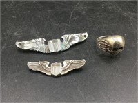 Military Wings & Silver Skull Ring