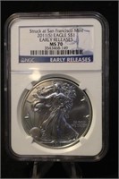 2011-S 1oz .999 MS70 Certified Silver Eagle