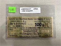 1922 GERMANY 100 MARKS CURRENCY NOTE