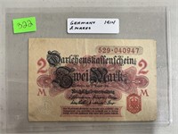 1914 GERMANY 2 MARKS CURRENCY NOTE