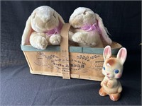 Berry basket, 2 new rabbit stuffies & ceramic