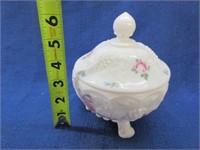 nice white lidded candy dish - hand painted