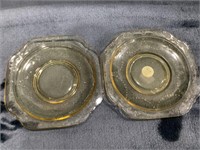 Pair of Vintage Yellow Depression glass saucers