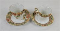 2 Hand Painted Japanese Tea Cups & Saucers