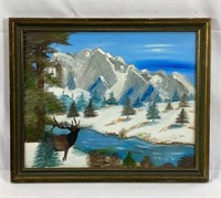 Snowscape Mountain Oil Painting by B. Rucker