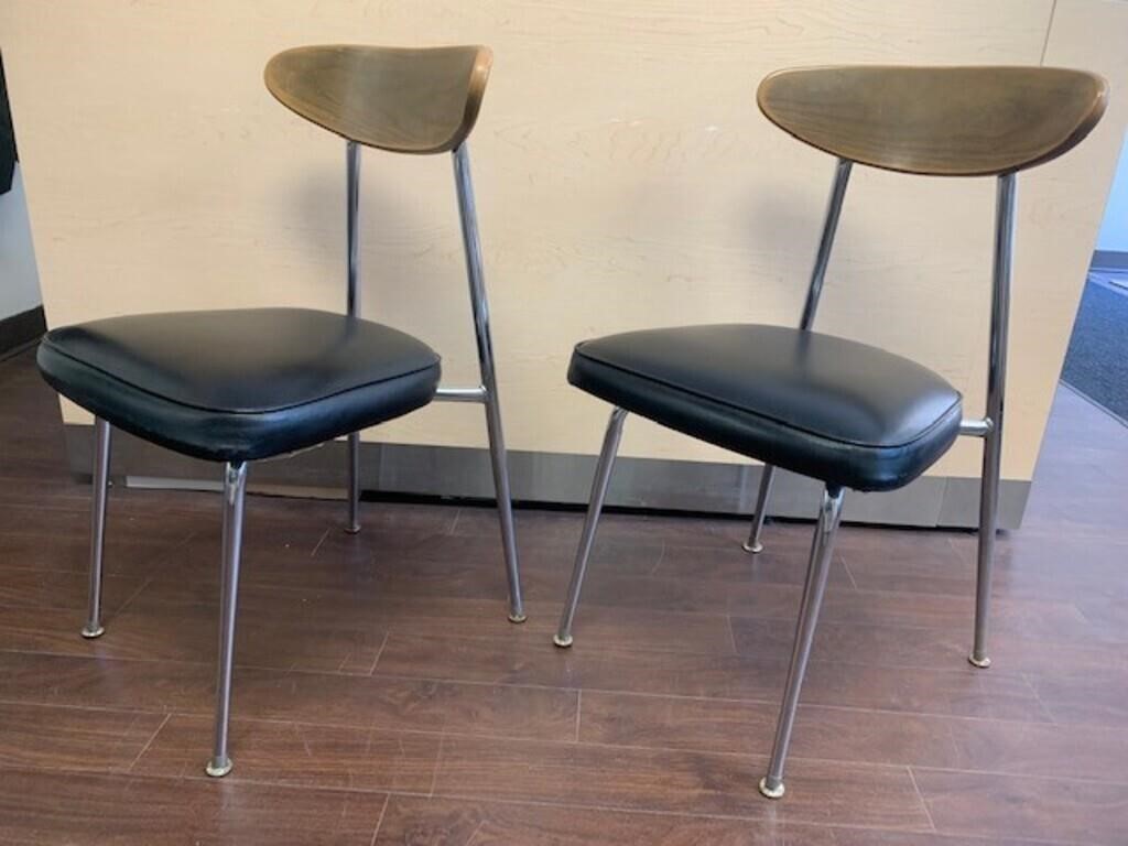 Pair of Mid Century Chairs - Chrome, Wood, Black