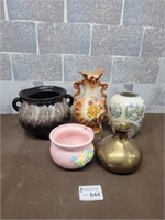 Brass vase, pottery, porcelain vases