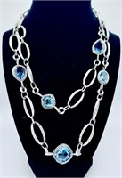 Long Silver Sky Light Blue Crystal Necklace